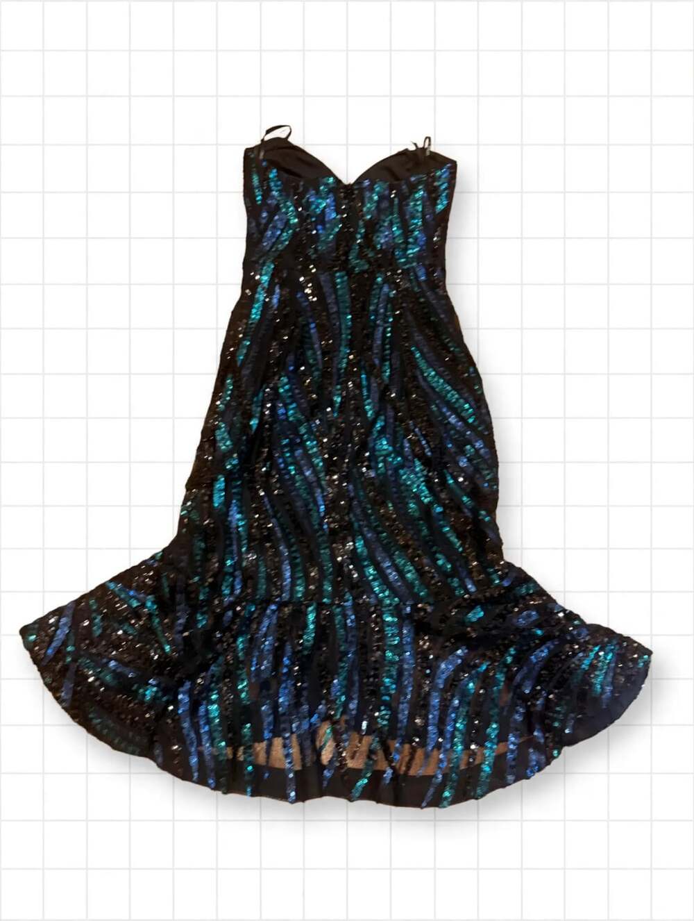 GUESS Strapless Sequin Fit & Flare Cocktail Dress Size 2 Black Teal Sweetheart